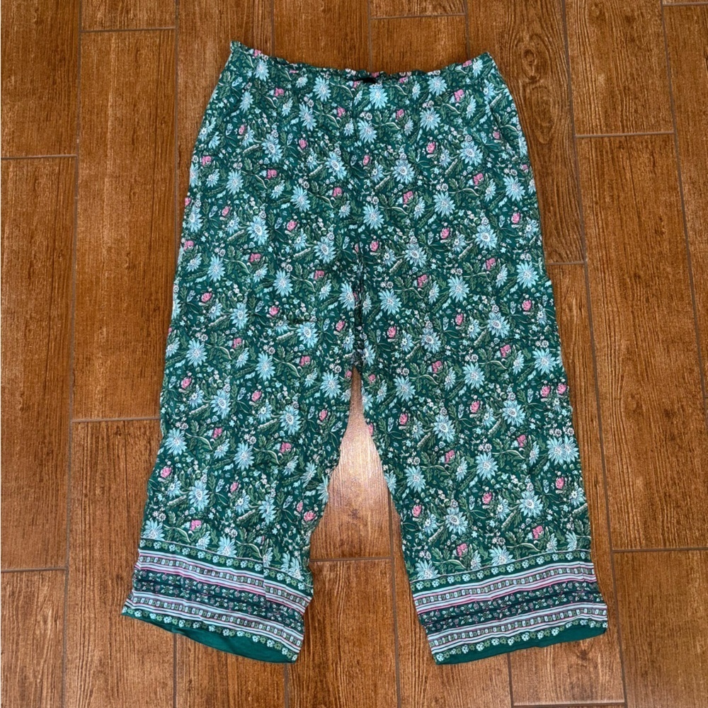 Talbots Teal and Pink Floral Wide Leg Pants